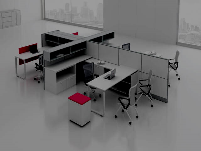 Open office layout with partitioned zones