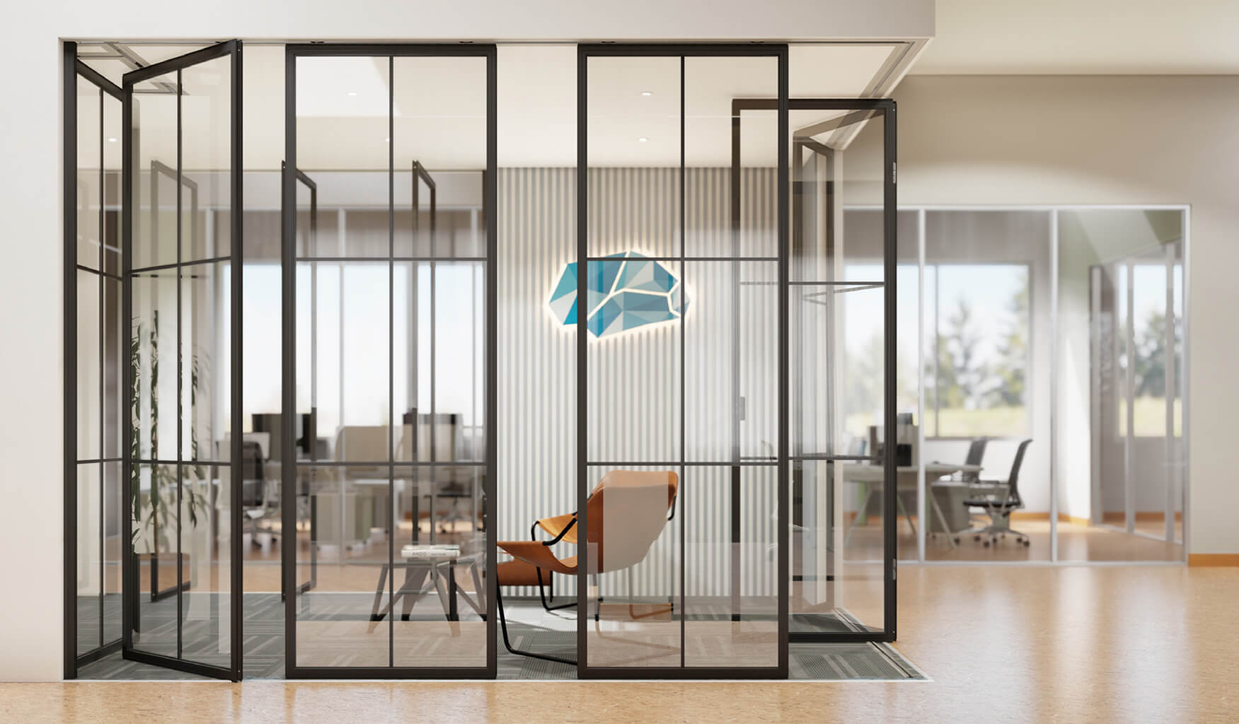 Acoustic glass partition systems for offices